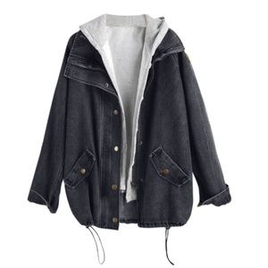 Button Up Denim Jacket with Hooded Vest